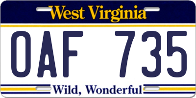 WV license plate OAF735