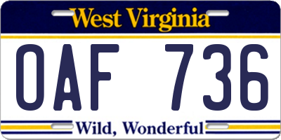 WV license plate OAF736