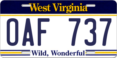 WV license plate OAF737