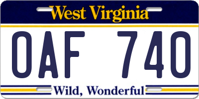WV license plate OAF740