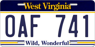 WV license plate OAF741