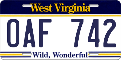 WV license plate OAF742