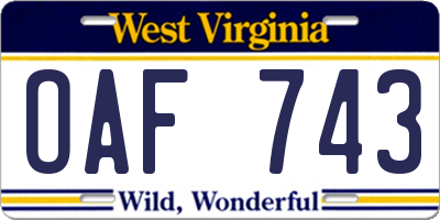 WV license plate OAF743