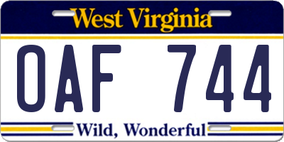 WV license plate OAF744