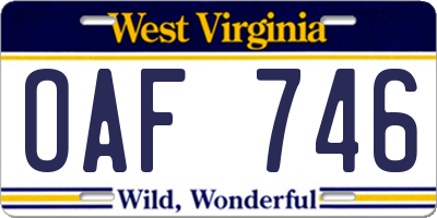 WV license plate OAF746