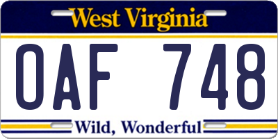 WV license plate OAF748