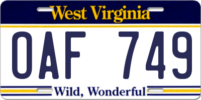 WV license plate OAF749