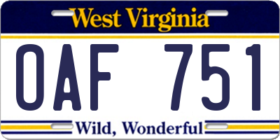 WV license plate OAF751