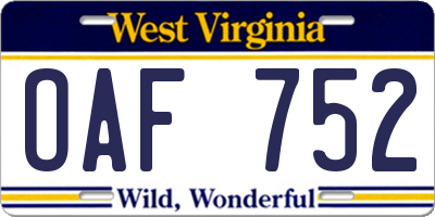 WV license plate OAF752