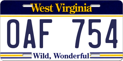 WV license plate OAF754