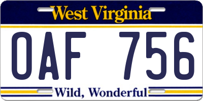 WV license plate OAF756