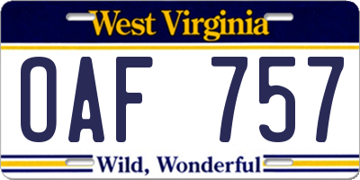 WV license plate OAF757