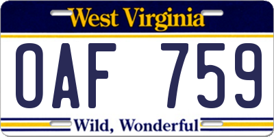 WV license plate OAF759