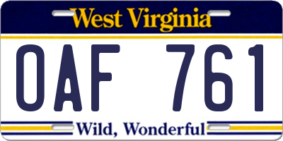 WV license plate OAF761