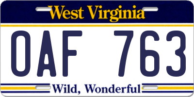 WV license plate OAF763