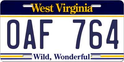 WV license plate OAF764