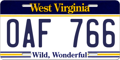 WV license plate OAF766