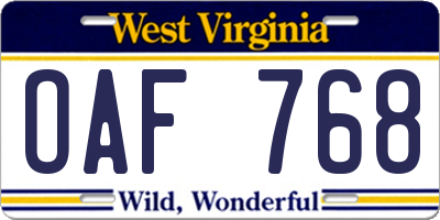 WV license plate OAF768