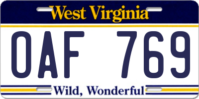WV license plate OAF769