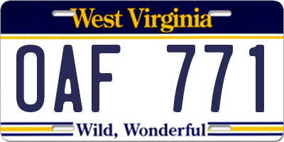 WV license plate OAF771