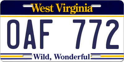 WV license plate OAF772