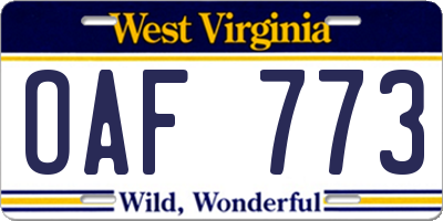 WV license plate OAF773