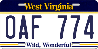 WV license plate OAF774