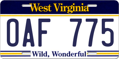 WV license plate OAF775