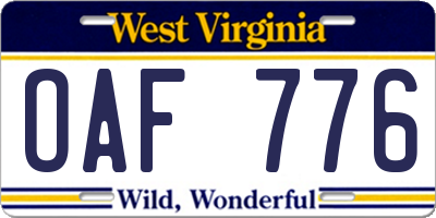 WV license plate OAF776