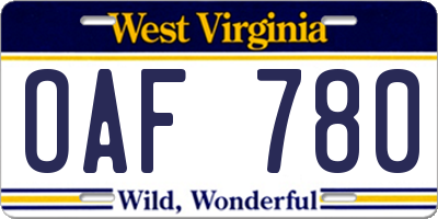 WV license plate OAF780