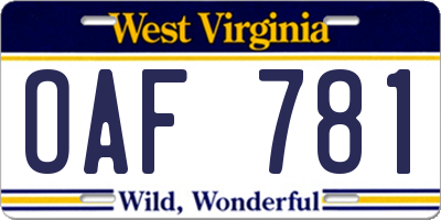 WV license plate OAF781