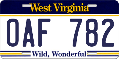 WV license plate OAF782
