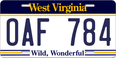WV license plate OAF784