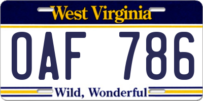 WV license plate OAF786