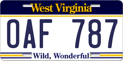 WV license plate OAF787
