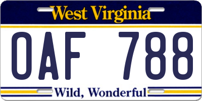 WV license plate OAF788