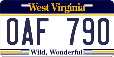 WV license plate OAF790
