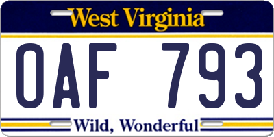 WV license plate OAF793