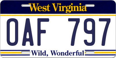 WV license plate OAF797