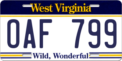 WV license plate OAF799