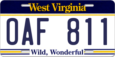 WV license plate OAF811