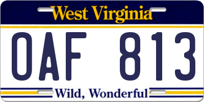 WV license plate OAF813