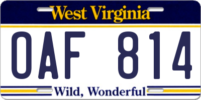 WV license plate OAF814