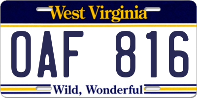 WV license plate OAF816