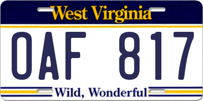 WV license plate OAF817