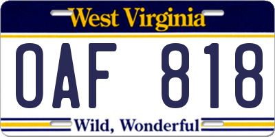 WV license plate OAF818
