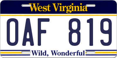 WV license plate OAF819