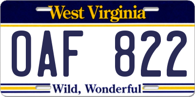 WV license plate OAF822