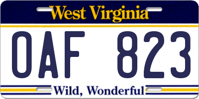 WV license plate OAF823