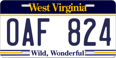 WV license plate OAF824